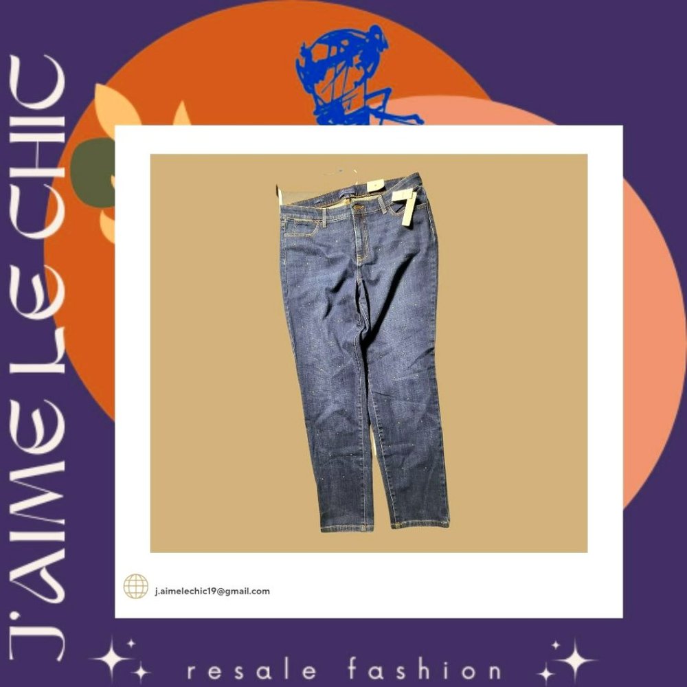 Talbots Dark Denim Ankle Length Jean With Gold Studded Decorations
